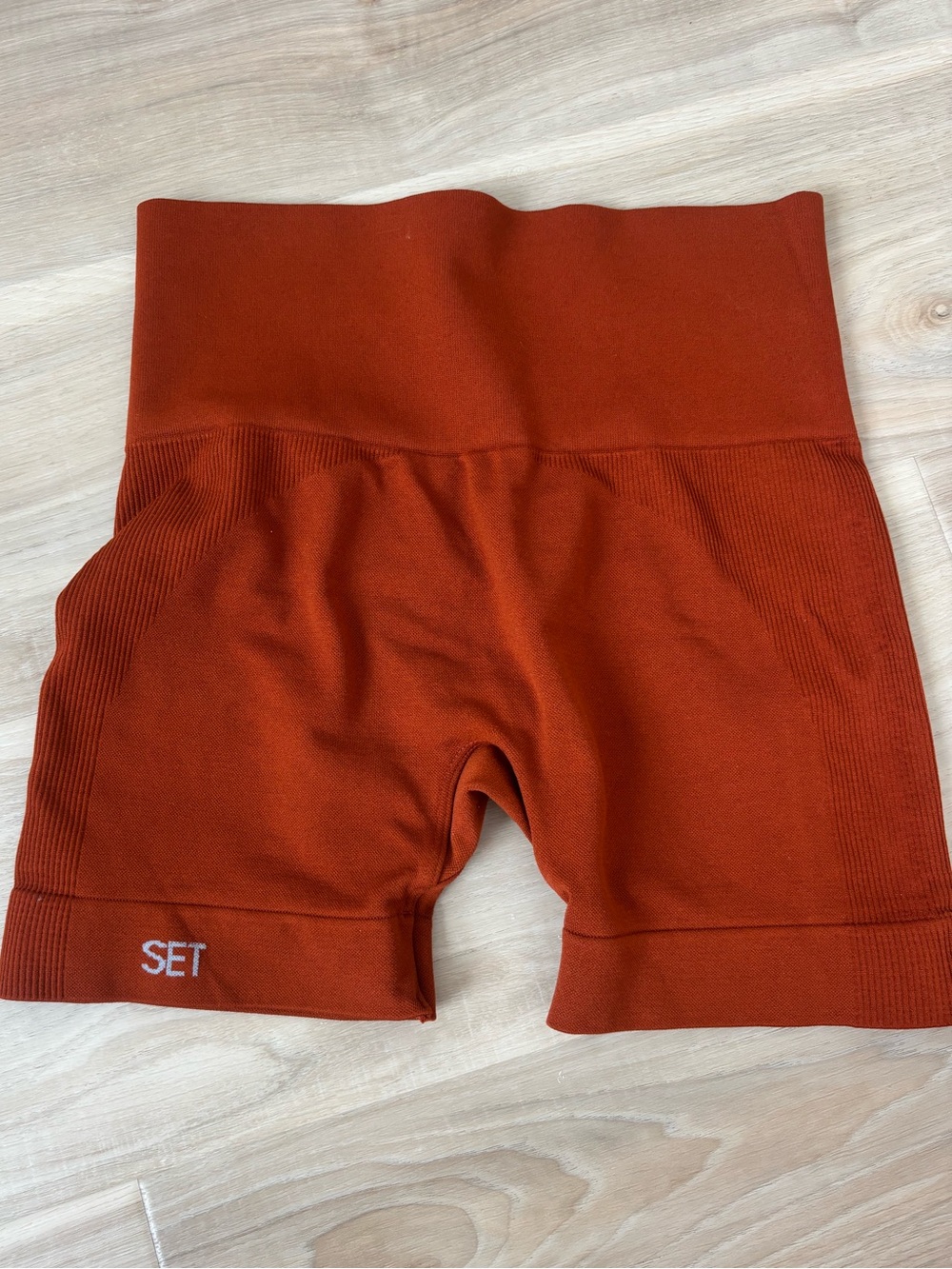 SET Active Ribbed High-Waist Bike Shorts - Rust Orange